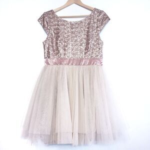 Peace Love Royal Rose Gold Sequined Tulle Skirt Cap Sleeve Dress Size 11